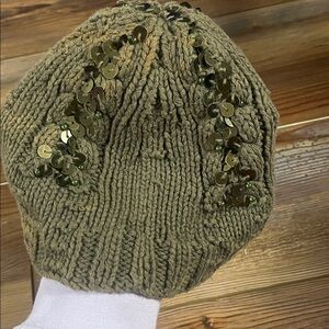 Lili Gaufrette Olive Knit Hat with Sequins